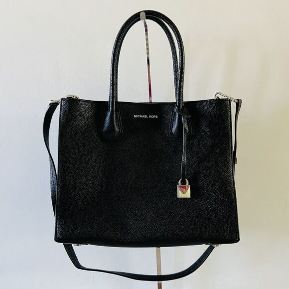 MICHAEL KORS STUDIO Mercer Black Leather Large Convertible Tote Bag - Picture 1 of 12